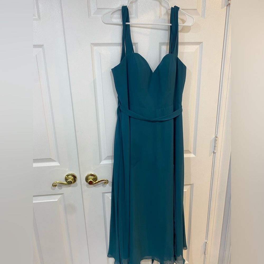 Azazie Aaron Peacock/Dark Green Chiffon Flowy Floor Length Bridesmaid Dress